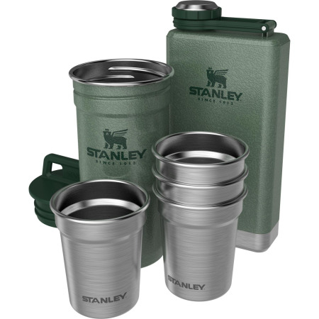 Stanley - Set 4 Pahare De Shot + Recipient - Adventure Pre-Party Shot Glass + Flask Set - Verde Hammertone Green