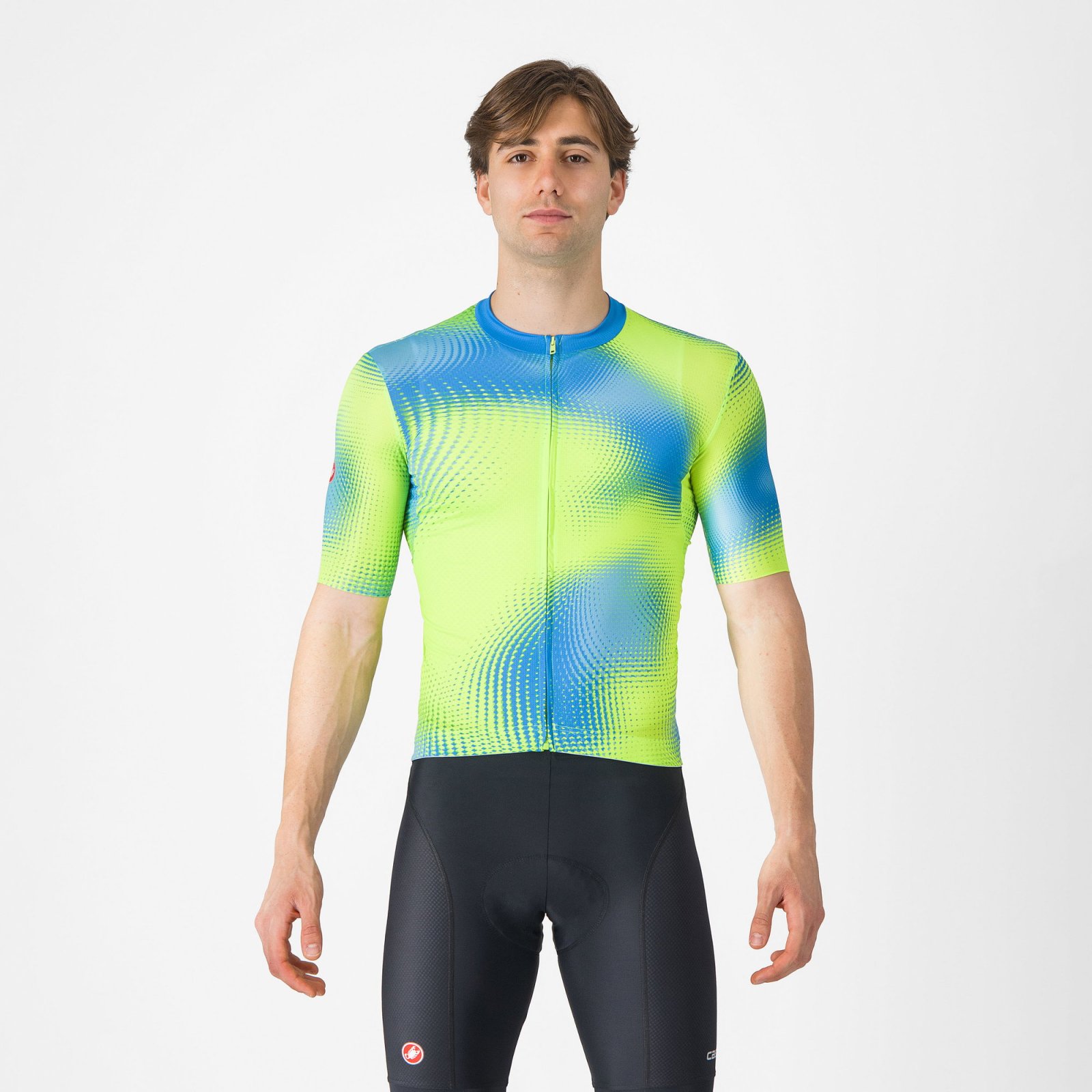 Castelli - tricou ciclism maneca scurta regular fit - Vortice Jersey - albastru | verde lime
