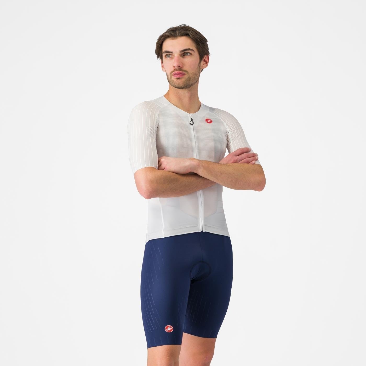 Castelli - pantaloni ciclism scurti cu bretele - Free Aero Race S Bibshort - alb