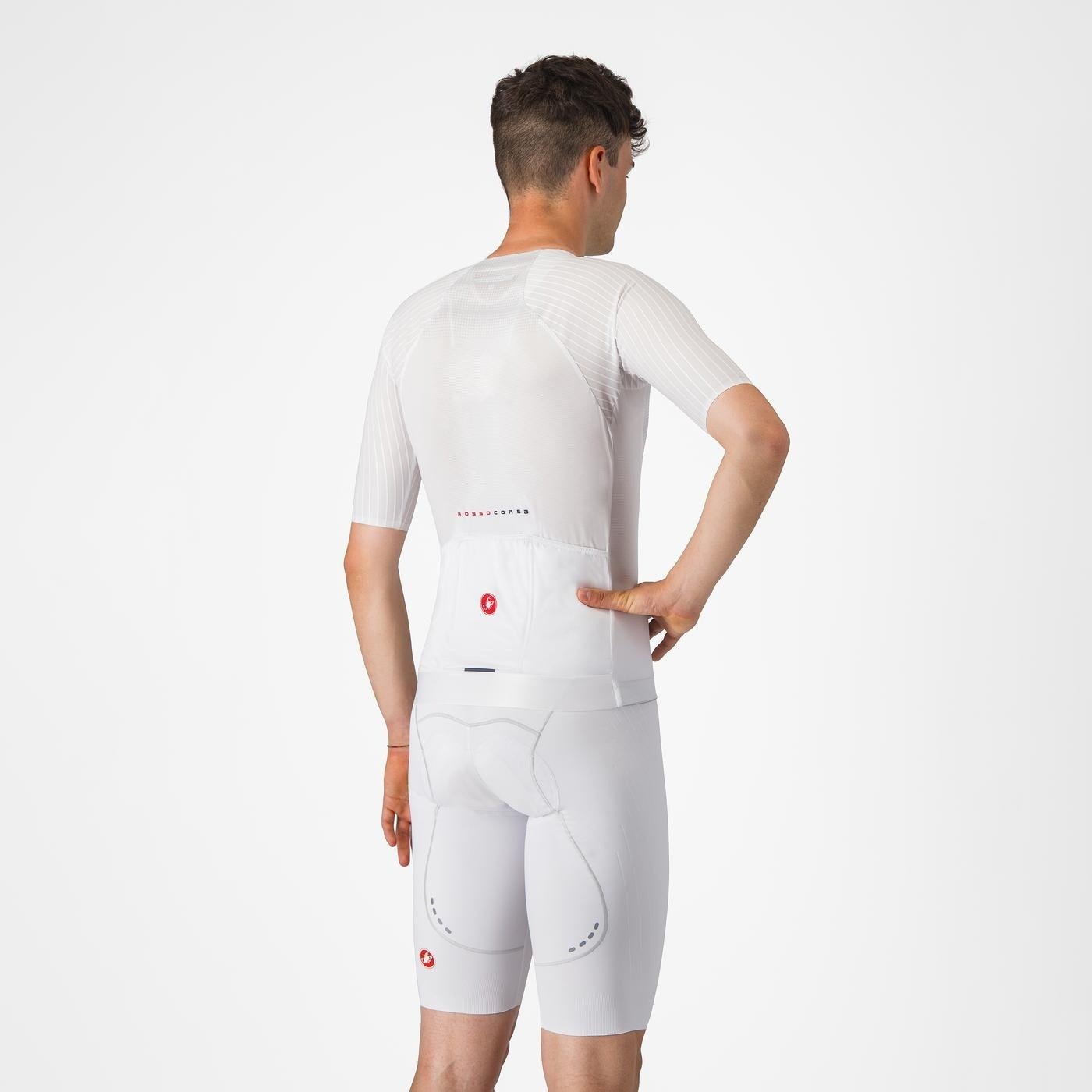 Castelli - pantaloni ciclism scurti cu bretele - Free Aero Race S Bibshort - alb