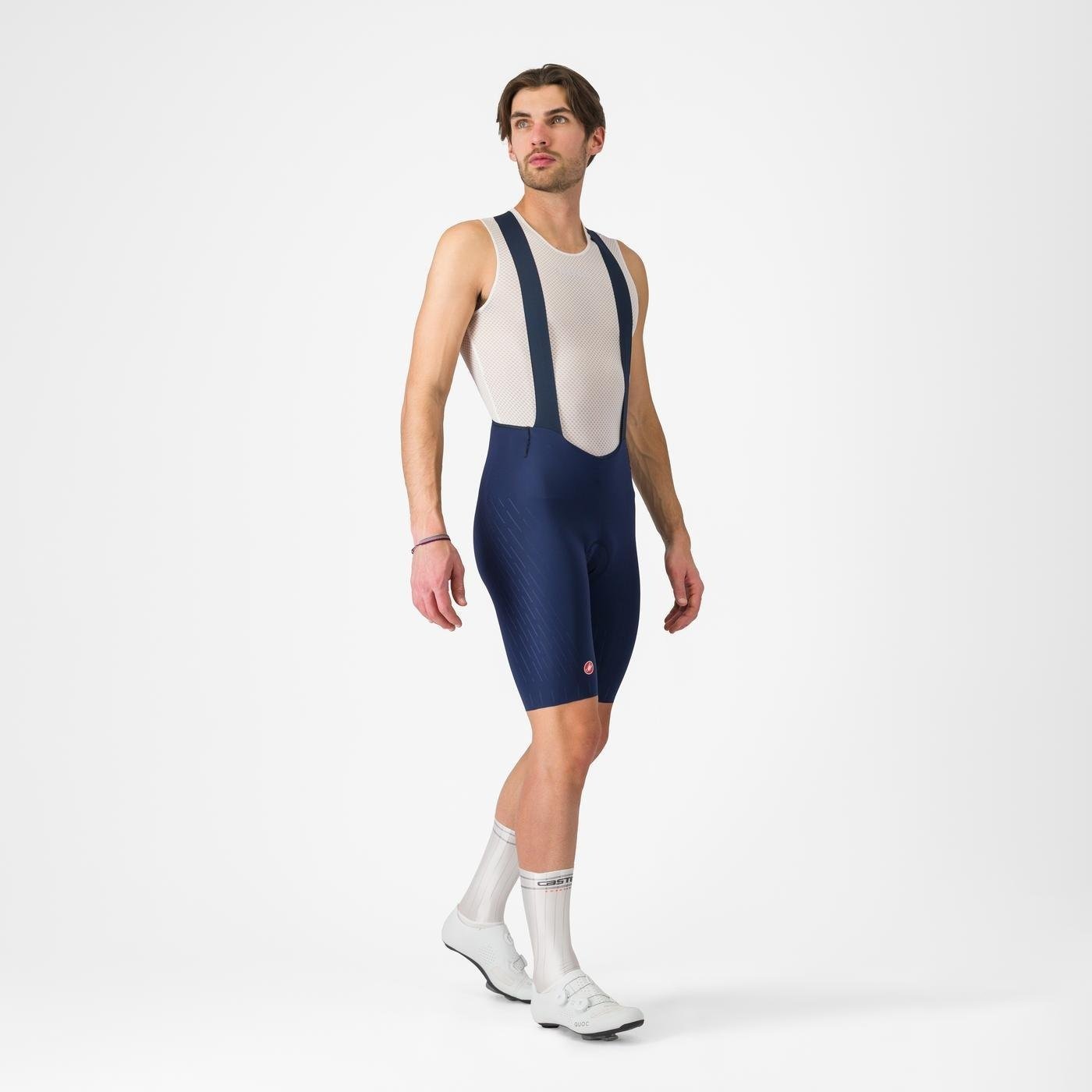 Castelli - pantaloni ciclism scurti cu bretele - Free Aero Race S Bibshort - alb