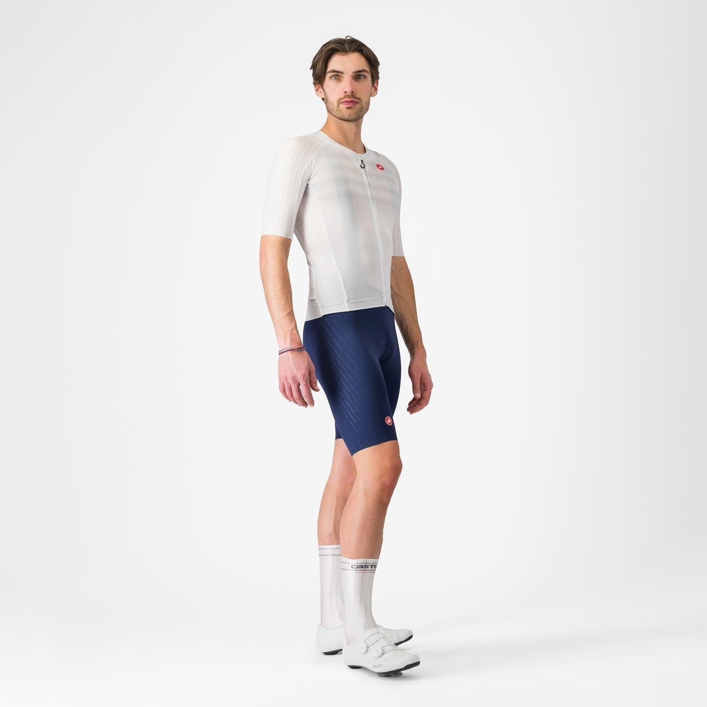 Castelli - pantaloni ciclism scurti cu bretele - Free Aero Race S Bibshort - alb