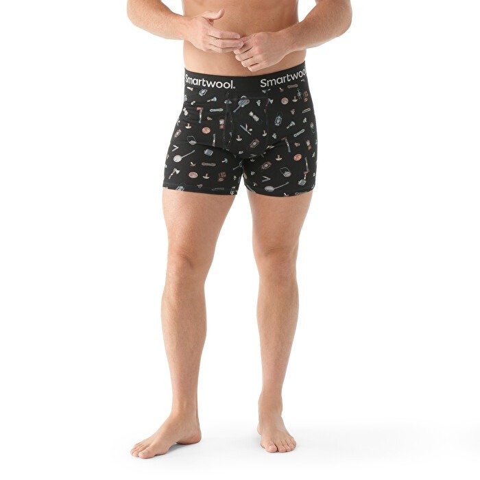 Smartwool - boxer merino - Merino Print Boxer Brief Boxed - Negru