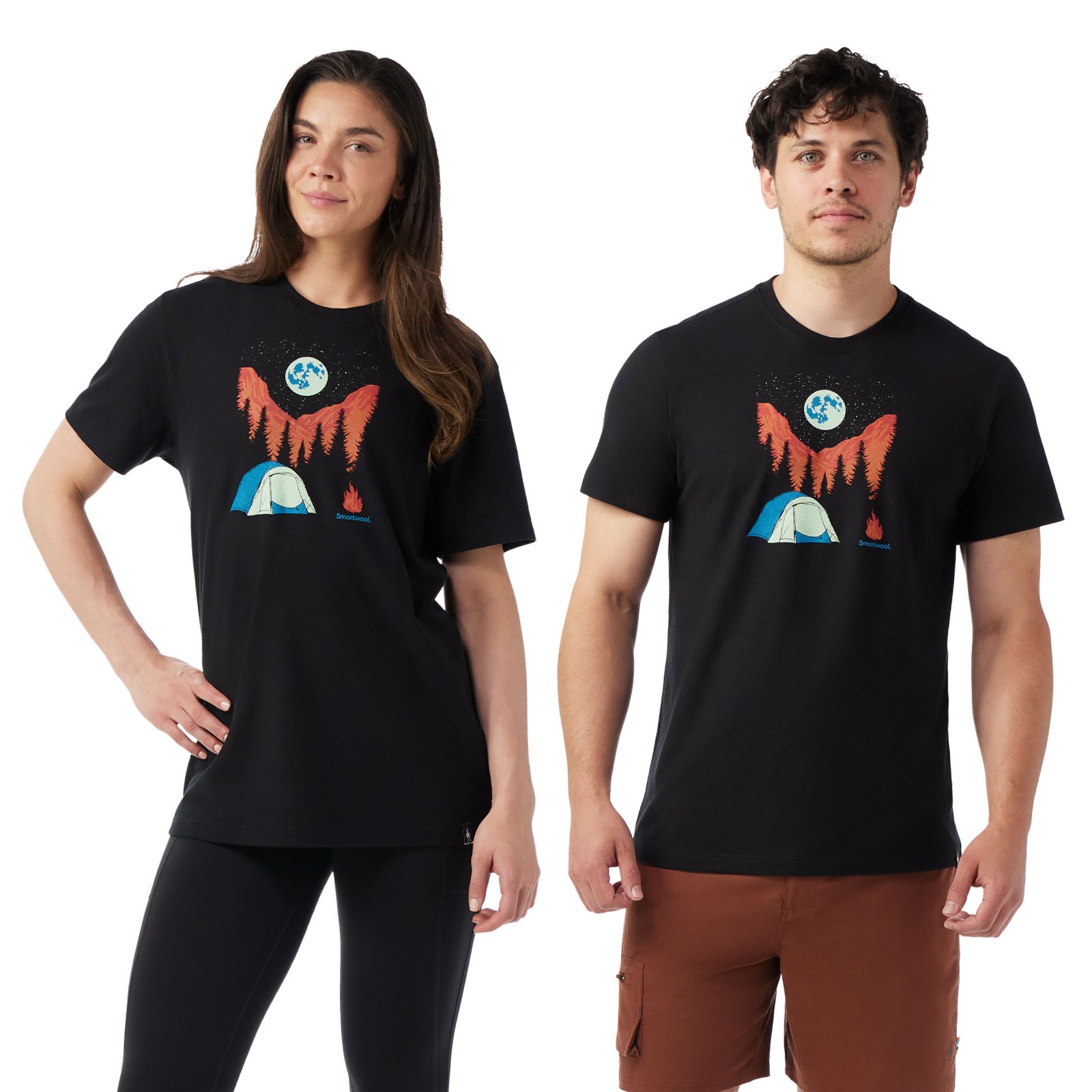 Smartwool - tricou merino - Night Camp Short Sleeve Graphic Tee - Negru