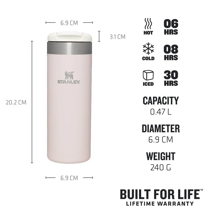 Stanley - termos mic calatorie The Aerolight Transit Mug - roz deschis cuart - 470 ml