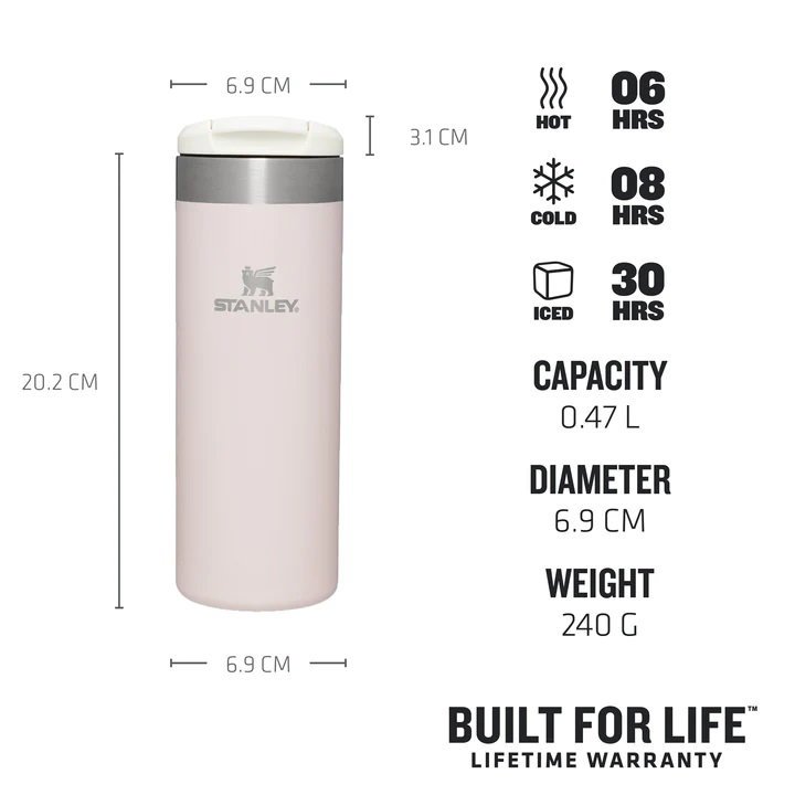 Stanley - termos mic calatorie The Aerolight Transit Mug - roz deschis cuart - 470 ml