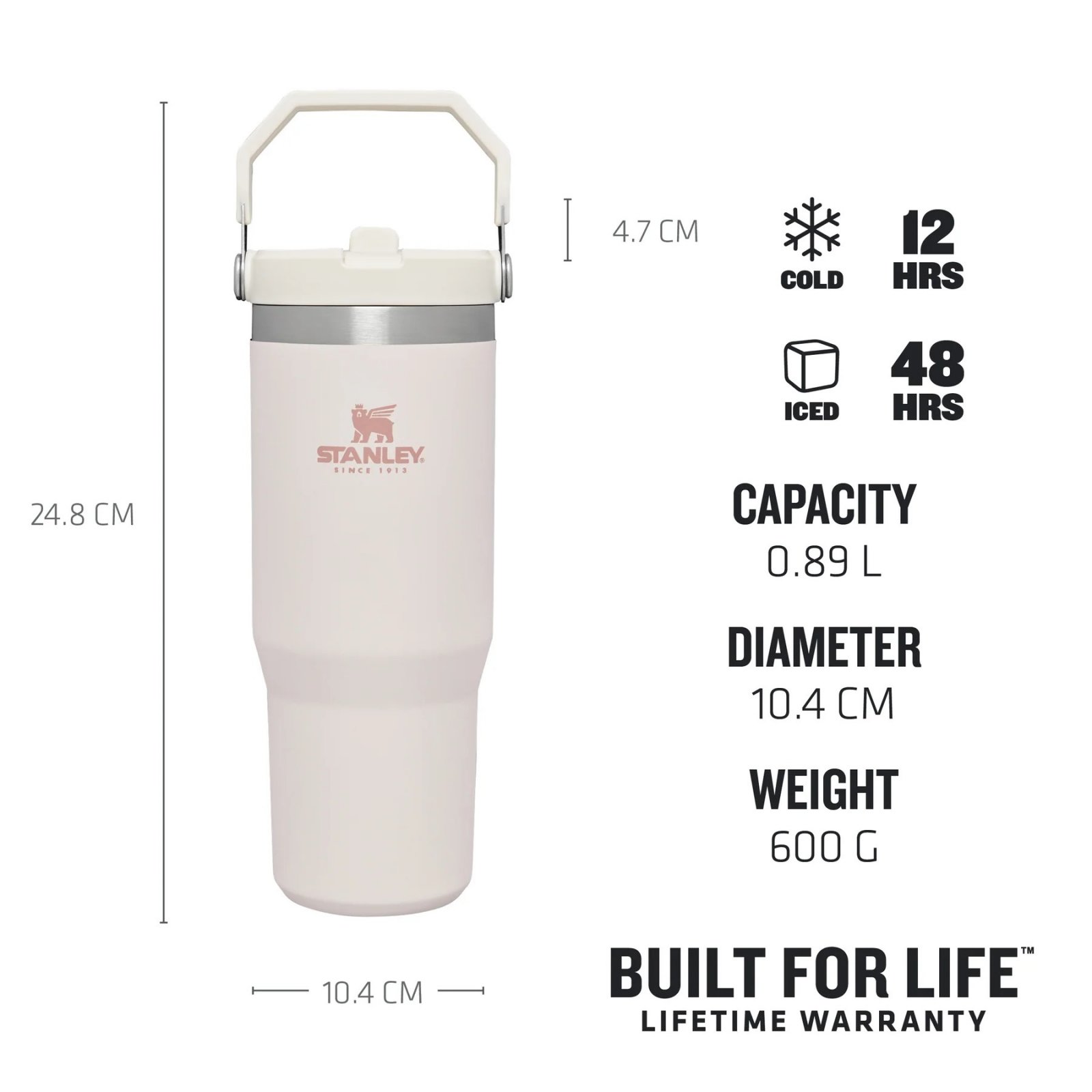 Stanley - termos tip sticla cu pai - Flip Straw Tumbler - roz deschis - 890 ml