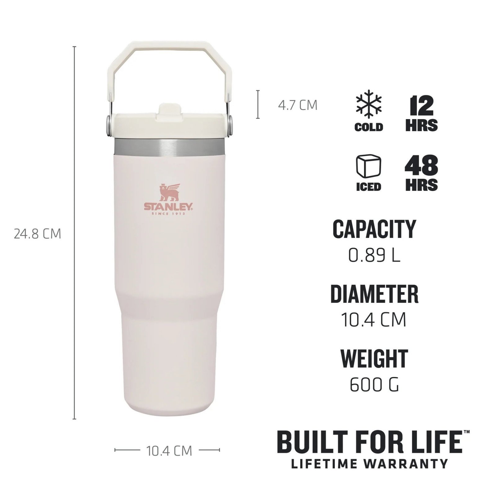 Stanley - termos tip sticla cu pai - Flip Straw Tumbler - roz deschis - 890 ml